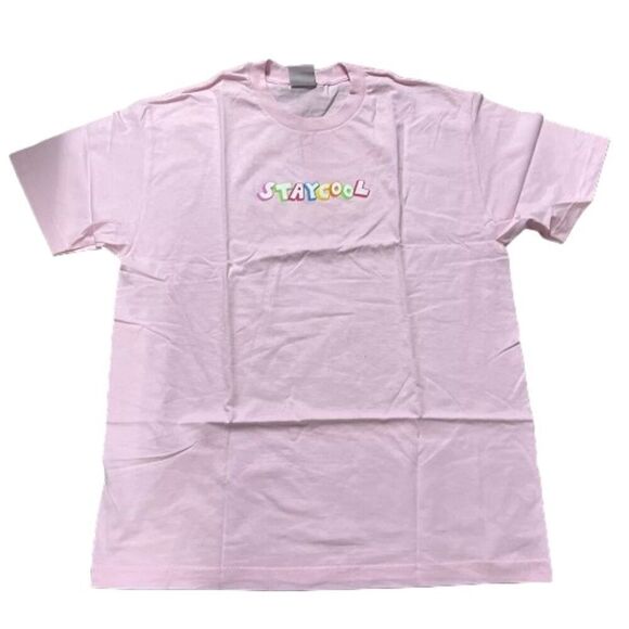 Stay cool Logo Printed Graphic Funk T-Shirt Short Sleeve Unisex Pink Rose M NWT - Picture 1 of 4